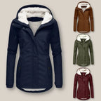Hooded Winter Jacket Fleece Sherpa-Lined Navy Women's – Casual, Holiday · Werune