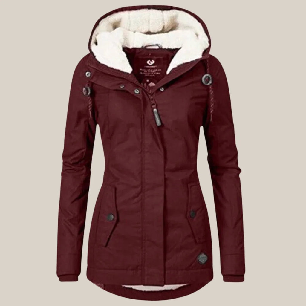 Hooded Winter Jacket Fleece Sherpa-Lined Navy Women's – Casual, Holiday · Werune