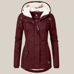 Hooded Winter Jacket Fleece Sherpa-Lined Navy Women's – Casual, Holiday · Werune