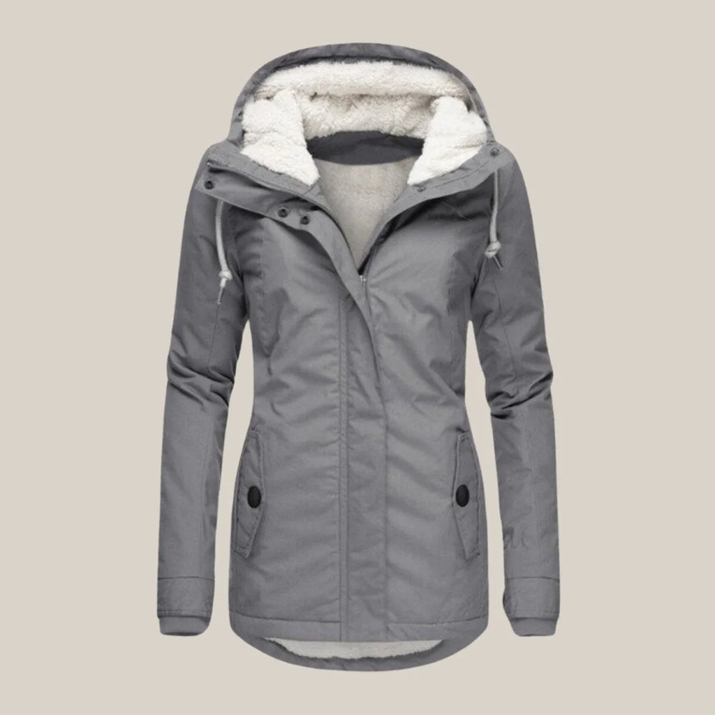 Hooded Winter Jacket Fleece Sherpa-Lined Navy Women's – Casual, Holiday · Werune