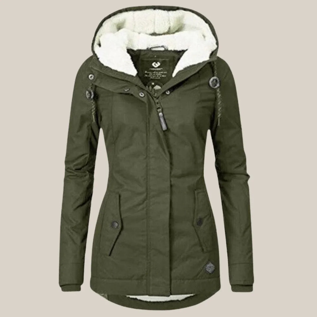 Hooded Winter Jacket Fleece Sherpa-Lined Navy Women's – Casual, Holiday · Werune