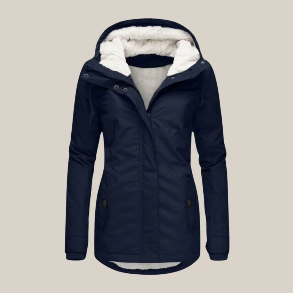 Hooded Winter Jacket Fleece Sherpa-Lined Navy Women's – Casual, Holiday · Werune