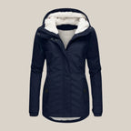 Hooded Winter Jacket Fleece Sherpa-Lined Navy Women's – Casual, Holiday · Werune