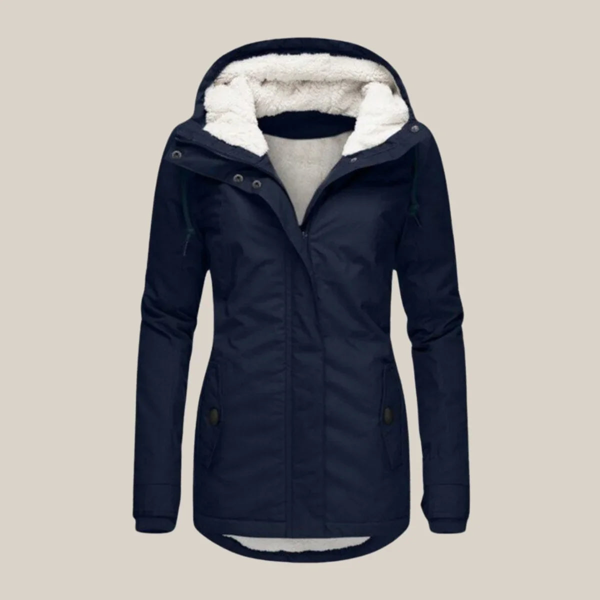 Hooded Winter Jacket Fleece Sherpa-Lined Navy Women's – Casual, Holiday · Werune