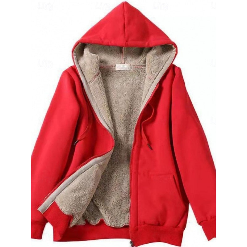 Hooded Zip Jacket Black Sherpa Fleece-Lined Women's – Casual, Winter Warmth, Everyday, Gift