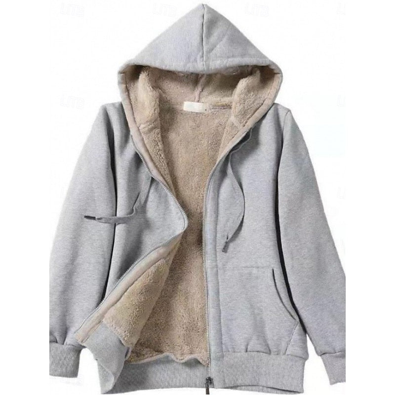 Hooded Zip Jacket Black Sherpa Fleece-Lined Women's – Casual, Winter Warmth, Everyday, Gift