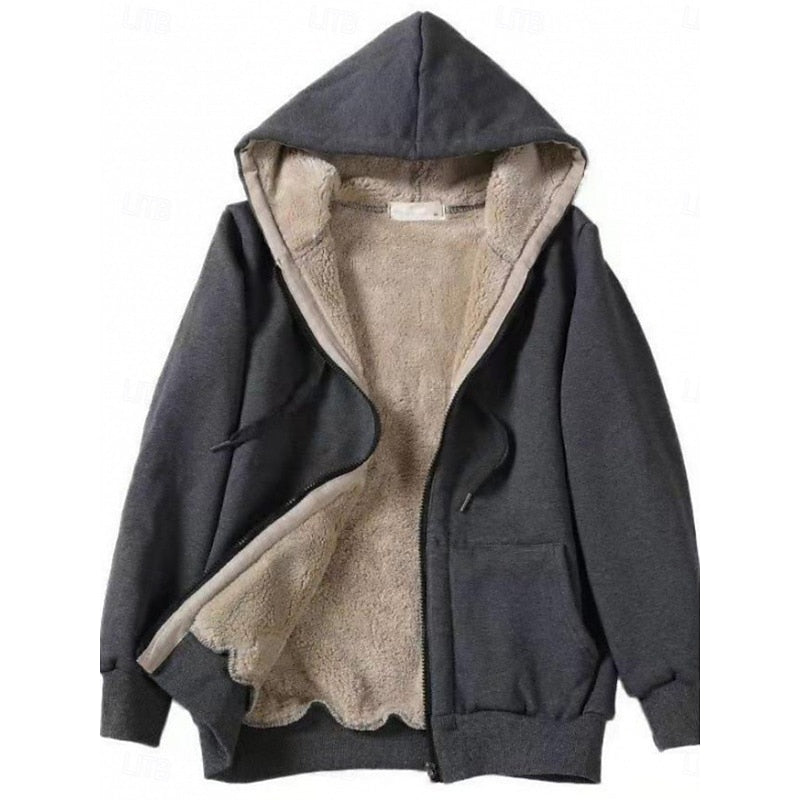 Hooded Zip Jacket Black Sherpa Fleece-Lined Women's – Casual, Winter Warmth, Everyday, Gift