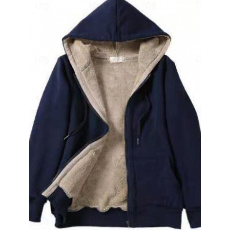 Hooded Zip Jacket Black Sherpa Fleece-Lined Women's – Casual, Winter Warmth, Everyday, Gift
