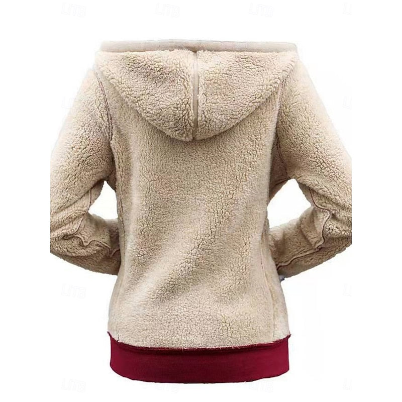 Hooded Zip Jacket Black Sherpa Fleece-Lined Women's – Casual, Winter Warmth, Everyday, Gift