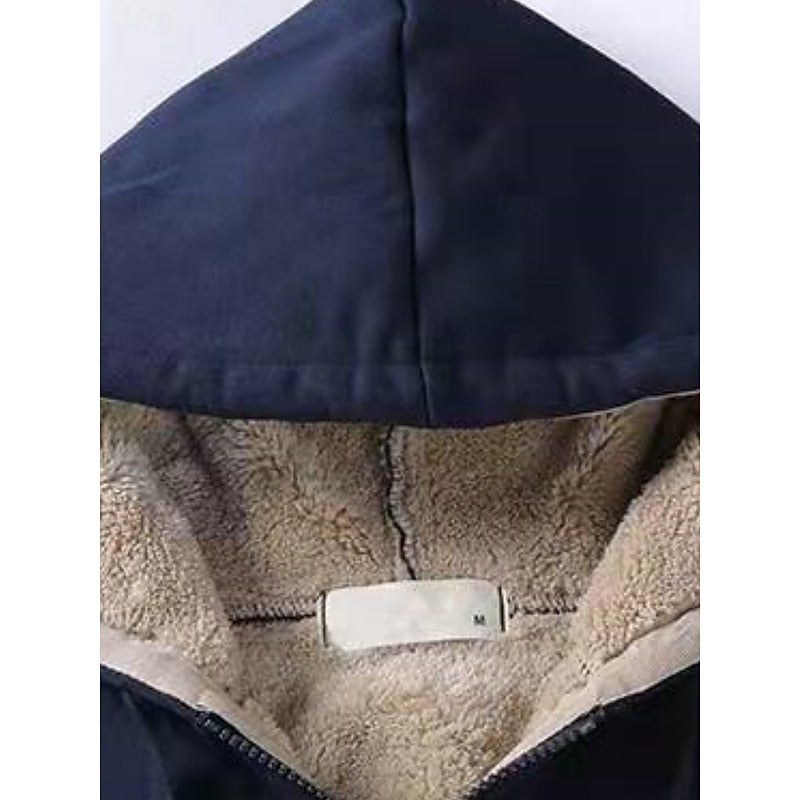 Hooded Zip Jacket Black Sherpa Fleece-Lined Women's – Casual, Winter Warmth, Everyday, Gift