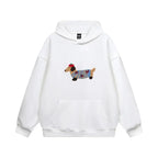 Hoodie Cotton Blend Grey Women's Embroidered Dachshund Oversized Pullover – Casual, Gift