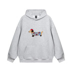 Hoodie Cotton Blend Grey Women's Embroidered Dachshund Oversized Pullover – Casual, Gift