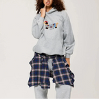 Hoodie Cotton Blend Grey Women's Embroidered Dachshund Oversized Pullover – Casual, Gift