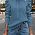 Hoodie Drawstring Puff Sleeve Women's Blue – Casual, Everyday Wear, Autumn Winter Layering Gift