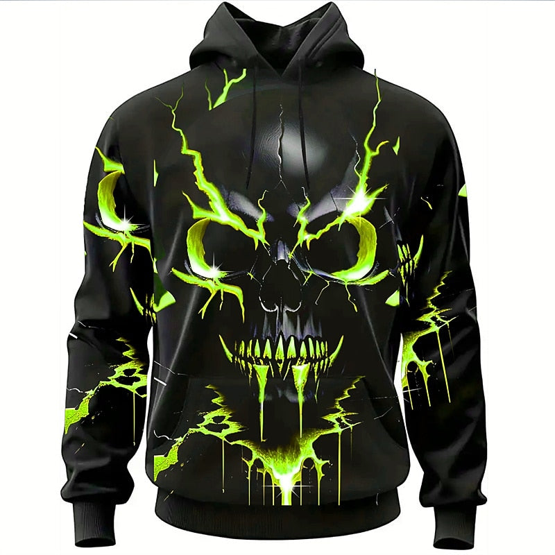 Hoodie Men's 3D Skull Graphic Black Gold Print Pullover – Casual, Halloween, Gift