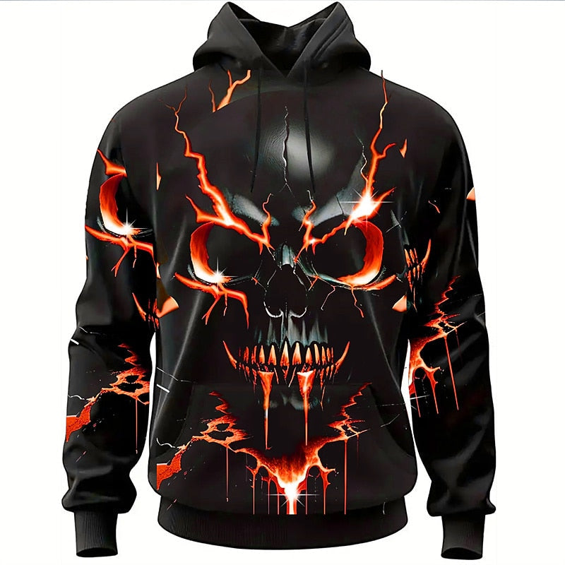 Hoodie Men's 3D Skull Graphic Black Gold Print Pullover – Casual, Halloween, Gift