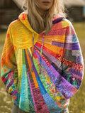 Hoodie Women's Sunburst Patchwork Print Drawstring – Casual, Boho Gift · Werune