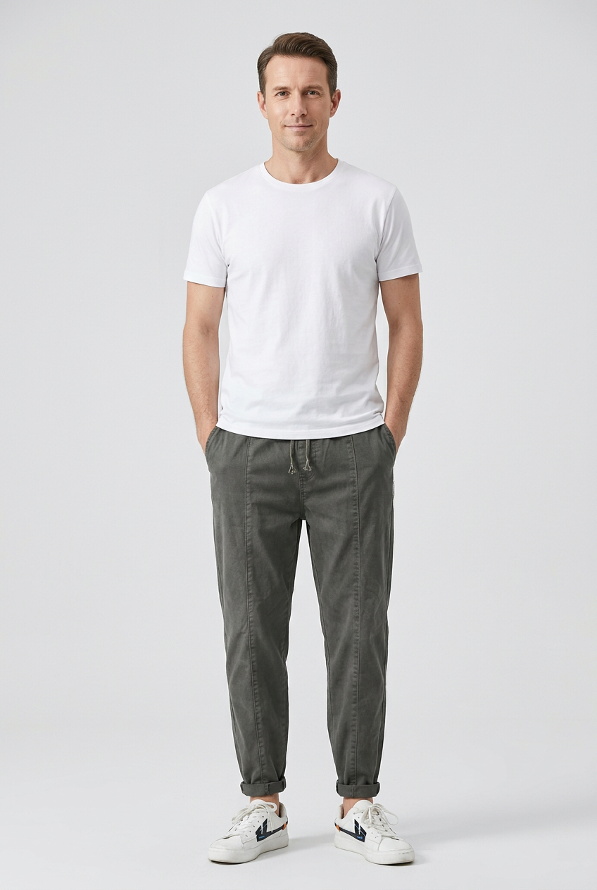 Jogger Trousers Cotton Grey Men's Tapered Leg Drawstring – Casual, Office · Werune