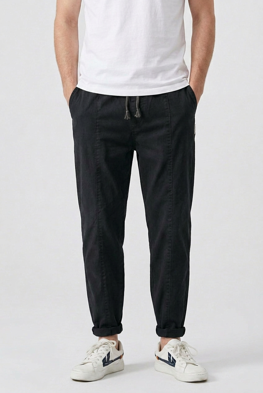 Jogger Trousers Cotton Grey Men's Tapered Leg Drawstring – Casual, Office · Werune