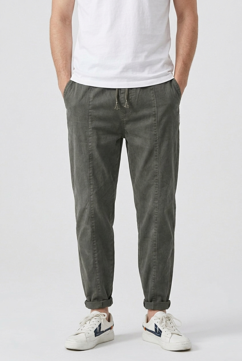 Jogger Trousers Cotton Grey Men's Tapered Leg Drawstring – Casual, Office · Werune