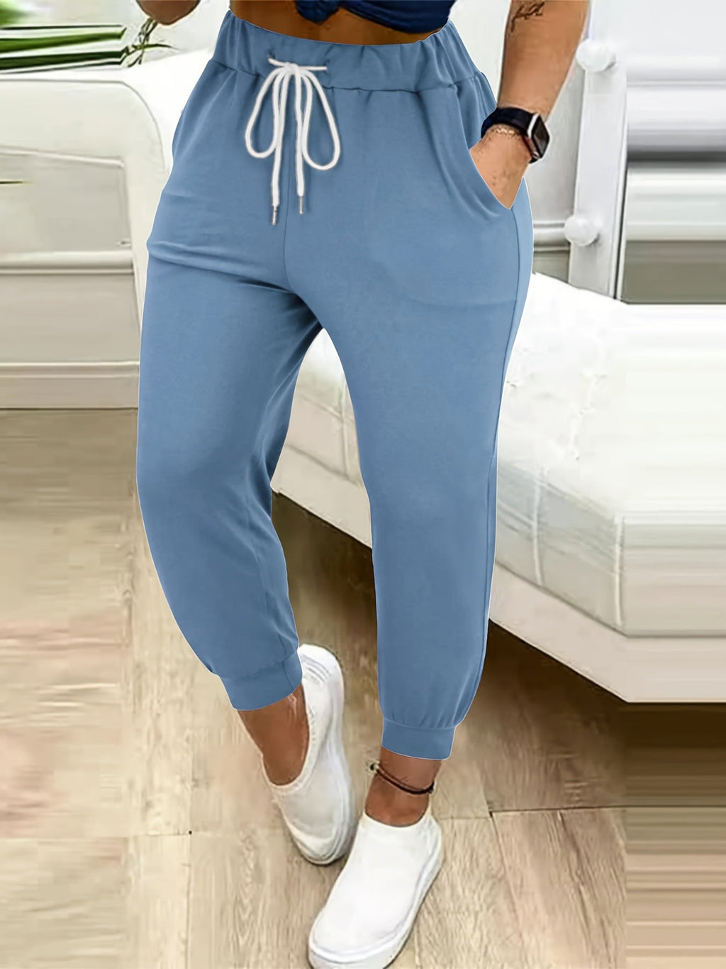 Jogger Trousers Women's Drawstring Yellow Tapered with Pockets – Casual, Home Gym, Yoga, Everyday