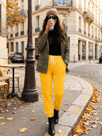 Jogger Trousers Women's Drawstring Yellow Tapered with Pockets – Casual, Home Gym, Yoga, Everyday