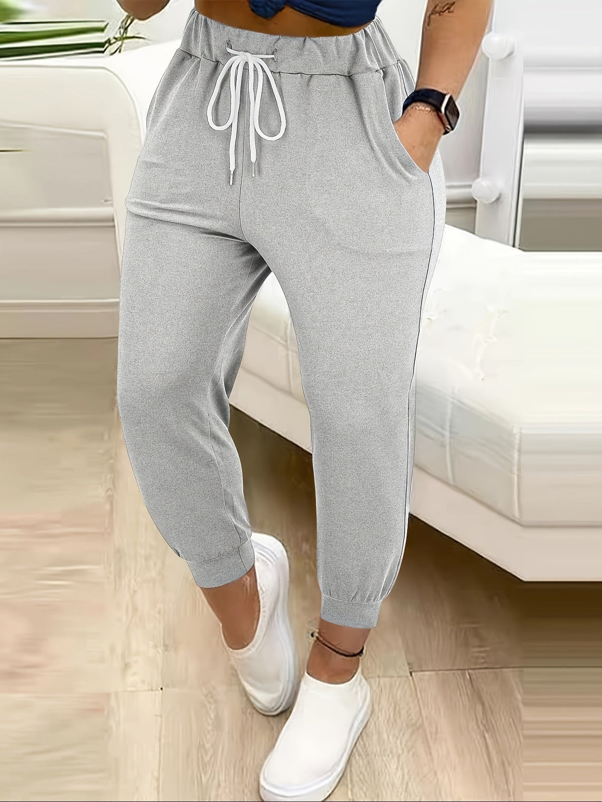 Jogger Trousers Women's Drawstring Yellow Tapered with Pockets – Casual, Home Gym, Yoga, Everyday