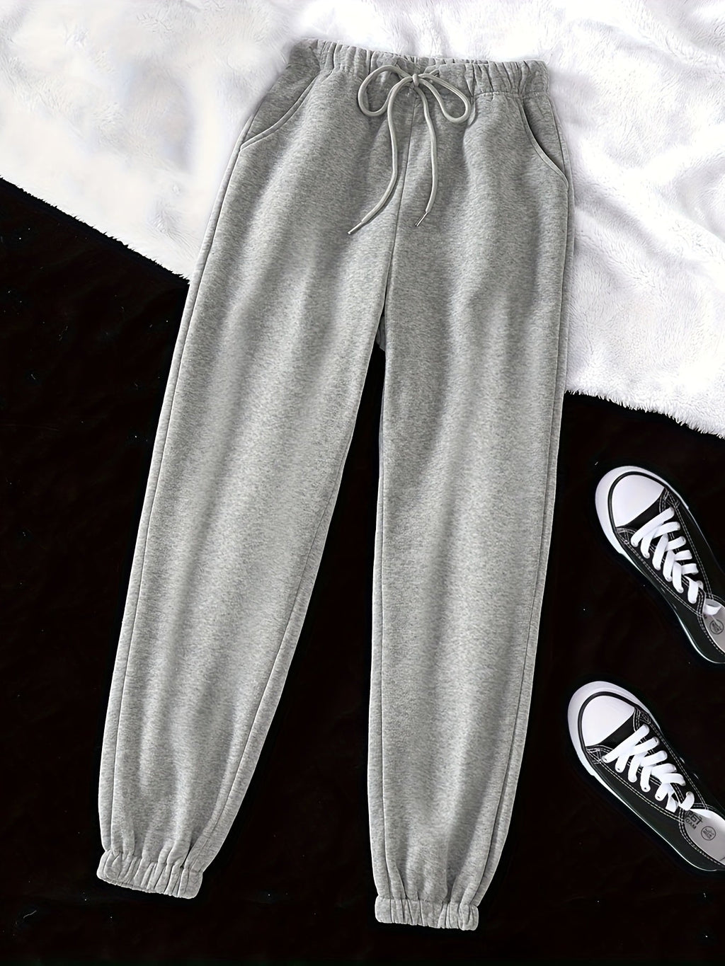 Joggers Drawstring Grey Women's Relaxed Fit Sweatpants – Casual, Loungewear, Gym, Everyday Comfort