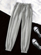 Joggers Drawstring Grey Women's Relaxed Fit Sweatpants – Casual, Loungewear, Gym, Everyday Comfort