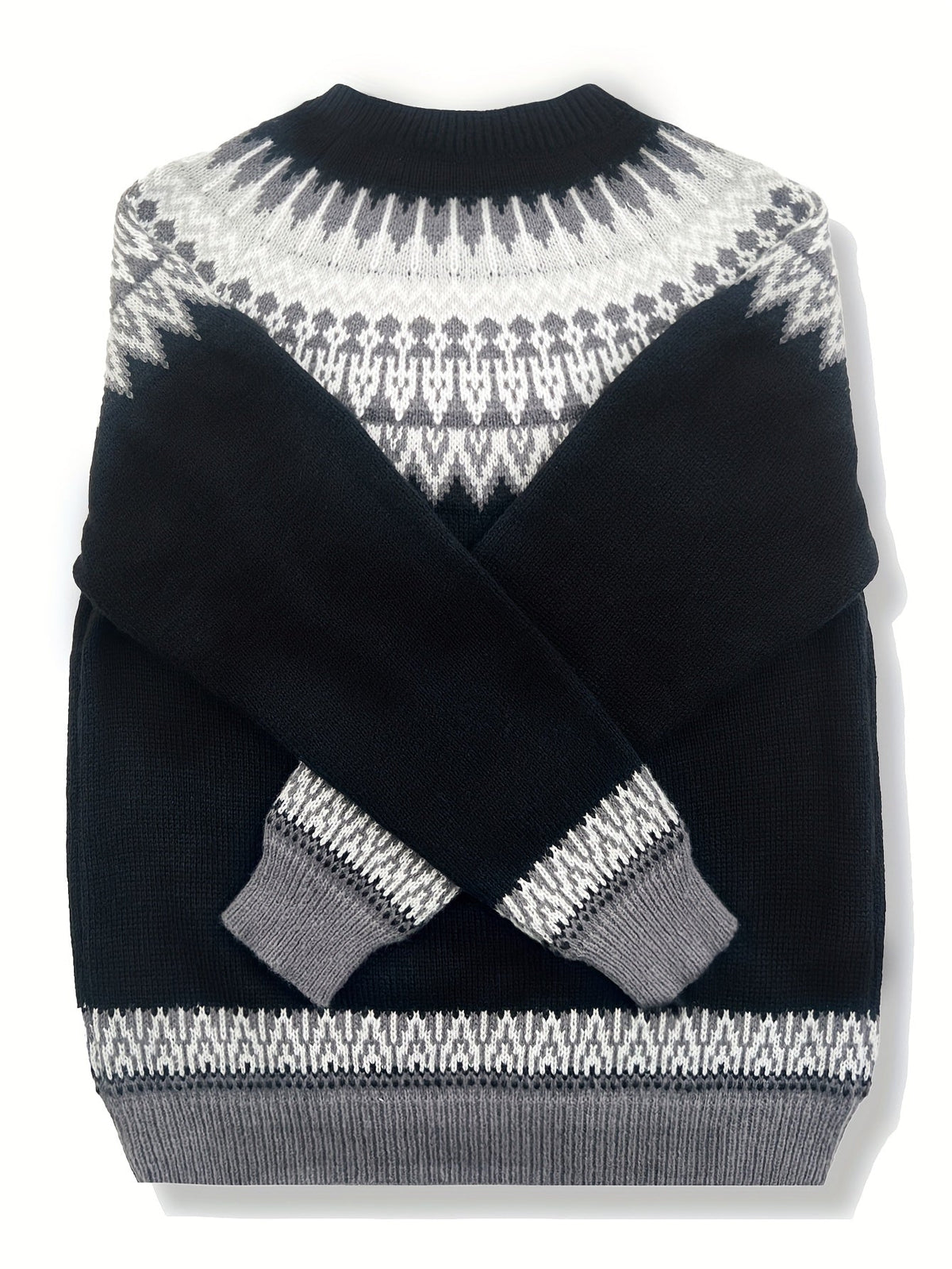 Jumper Chunky Knit Women's Green Black Fair Isle Round Neck Pullover – Casual, Winter Layering Gift