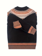 Jumper Chunky Knit Women's Green Black Fair Isle Round Neck Pullover – Casual, Winter Layering Gift