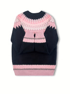 Jumper Chunky Knit Women's Green Black Fair Isle Round Neck Pullover – Casual, Winter Layering Gift