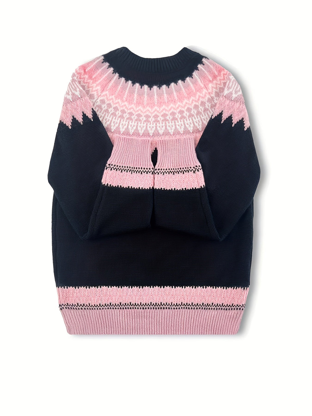 Jumper Chunky Knit Women's Green Black Fair Isle Round Neck Pullover – Casual, Winter Layering Gift