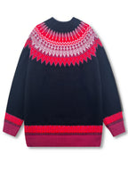 Jumper Chunky Knit Women's Green Black Fair Isle Round Neck Pullover – Casual, Winter Layering Gift
