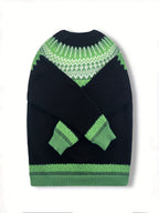 Jumper Chunky Knit Women's Green Black Fair Isle Round Neck Pullover – Casual, Winter Layering Gift