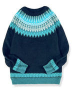 Jumper Chunky Knit Women's Green Black Fair Isle Round Neck Pullover – Casual, Winter Layering Gift