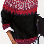 Jumper Chunky Knit Women's Green Black Fair Isle Round Neck Pullover – Casual, Winter Layering Gift