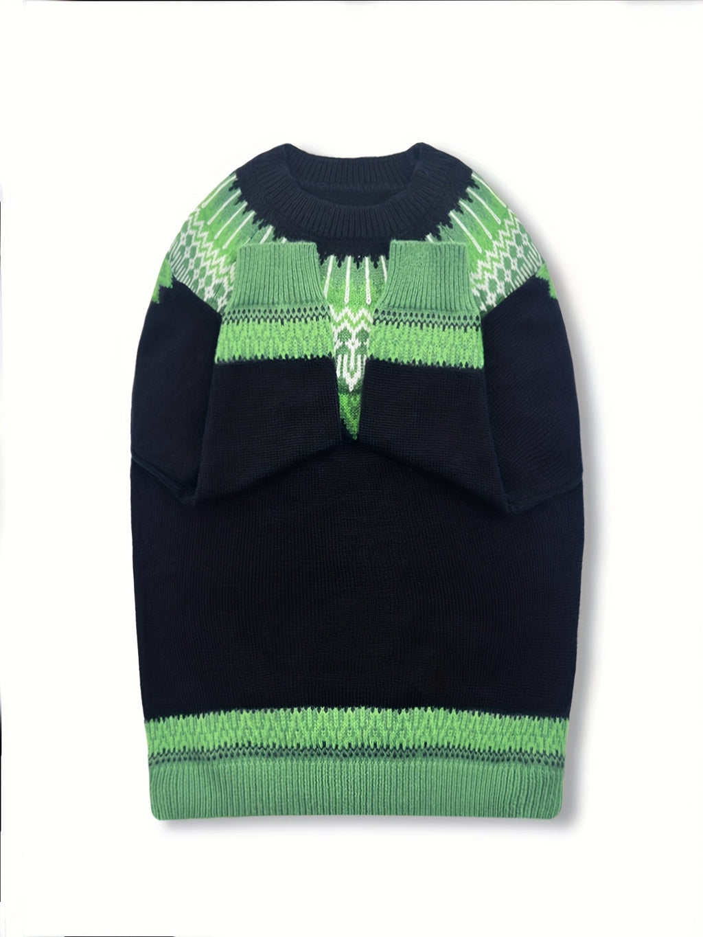 Jumper Chunky Knit Women's Green Black Fair Isle Round Neck Pullover – Casual, Winter Layering Gift