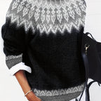 Jumper Chunky Knit Women's Green Black Fair Isle Round Neck Pullover – Casual, Winter Layering Gift
