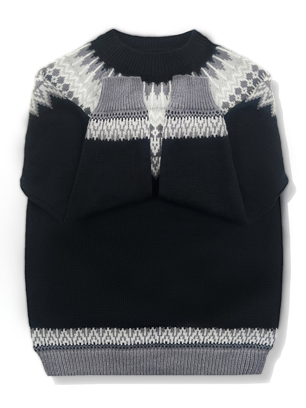 Jumper Chunky Knit Women's Green Black Fair Isle Round Neck Pullover – Casual, Winter Layering Gift