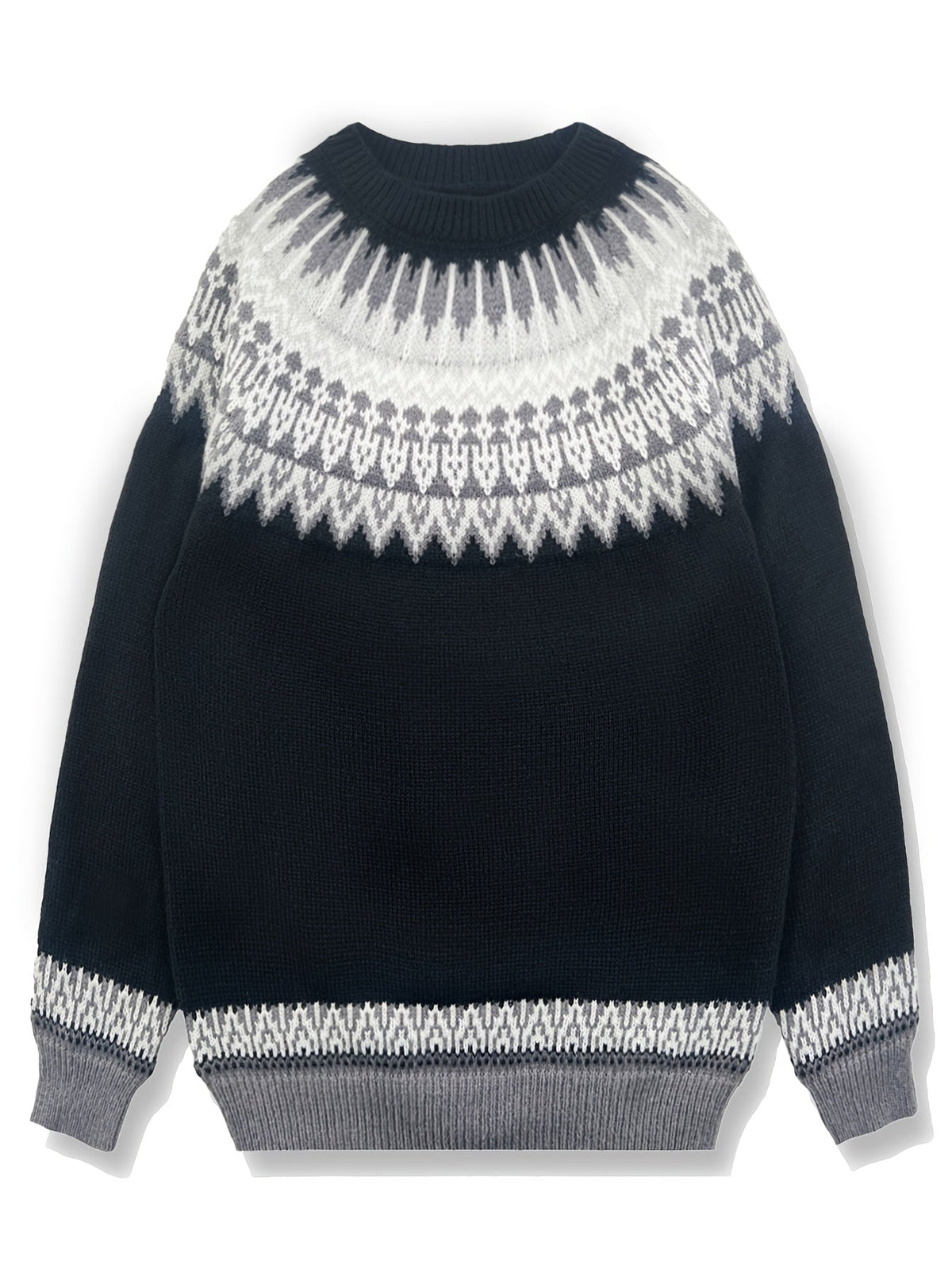 Jumper Chunky Knit Women's Green Black Fair Isle Round Neck Pullover – Casual, Winter Layering Gift