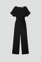 Jumpsuit Women's Black Wide-Leg Short Sleeve with Tie Belt – Office, Holiday · Werune