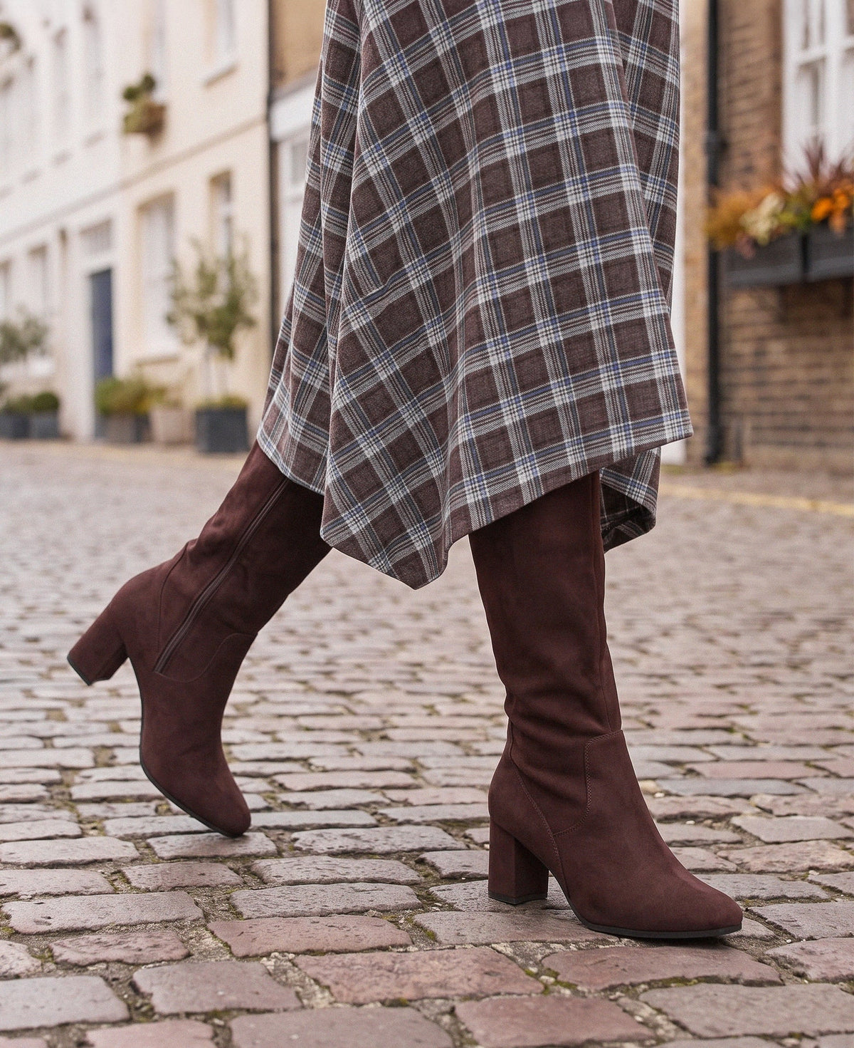 Knee High Boots Brown Suede Block Heel Women's Stretch – Casual, Office · Werune
