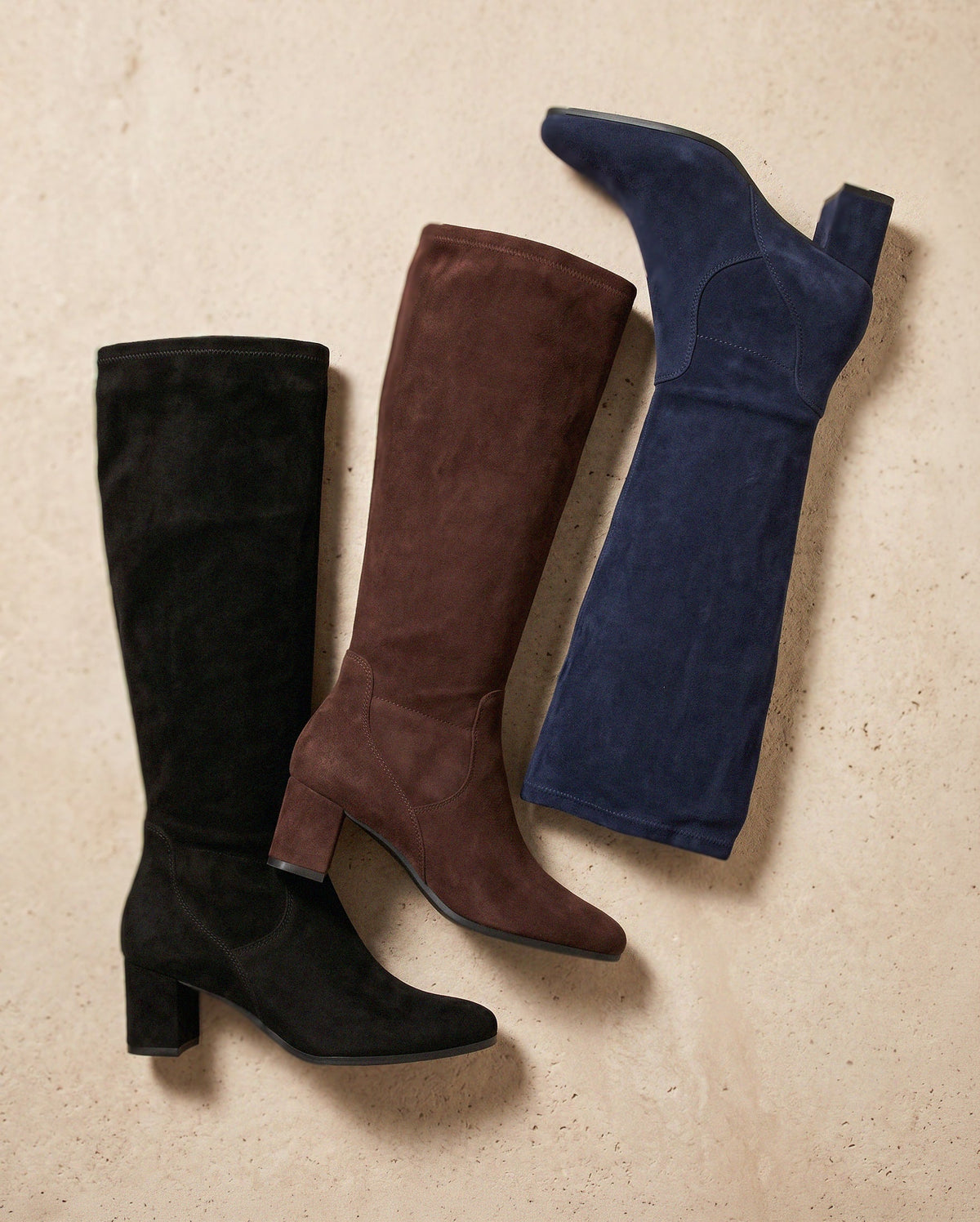 Knee High Boots Brown Suede Block Heel Women's Stretch – Casual, Office · Werune