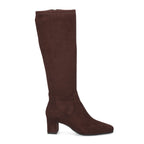 Knee High Boots Brown Suede Block Heel Women's Stretch – Casual, Office · Werune