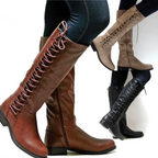 Knee High Boots Faux Leather Black Lace Up Women's – Casual, Office, Holiday, Gift