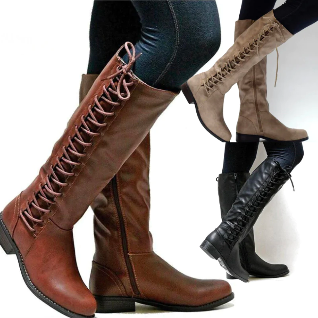 Knee High Boots Faux Leather Black Lace Up Women's – Casual, Office, Holiday, Gift