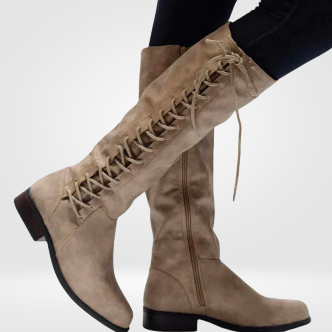 Knee High Boots Faux Leather Black Lace Up Women's – Casual, Office, Holiday, Gift