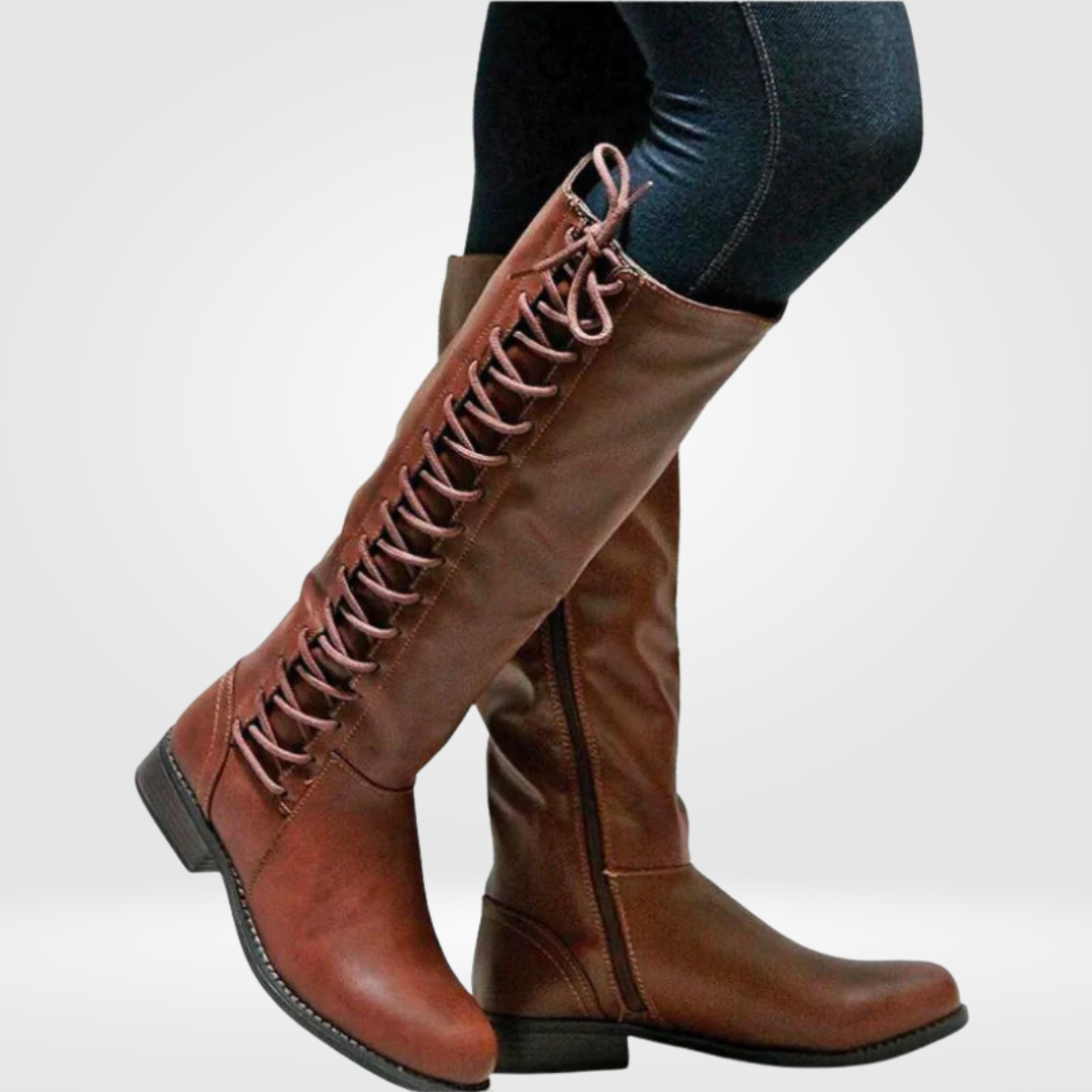 Knee High Boots Faux Leather Black Lace Up Women's – Casual, Office, Holiday, Gift