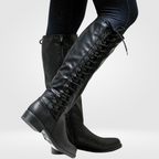 Knee High Boots Faux Leather Black Lace Up Women's – Casual, Office, Holiday, Gift